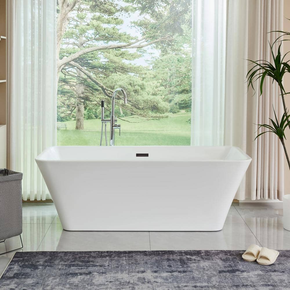 Vanity Art Nantes 67 in. x 30 in. Acrylic Freestanding Soaking Bathtub with Center Drain in White/Oil Rubbed Bronze