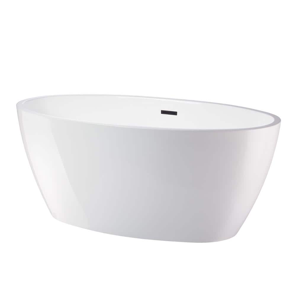 Vanity Art 59 in. Acrylic Flatbottom Freestanding Bathtub in White/Oil Rubbed Bronze