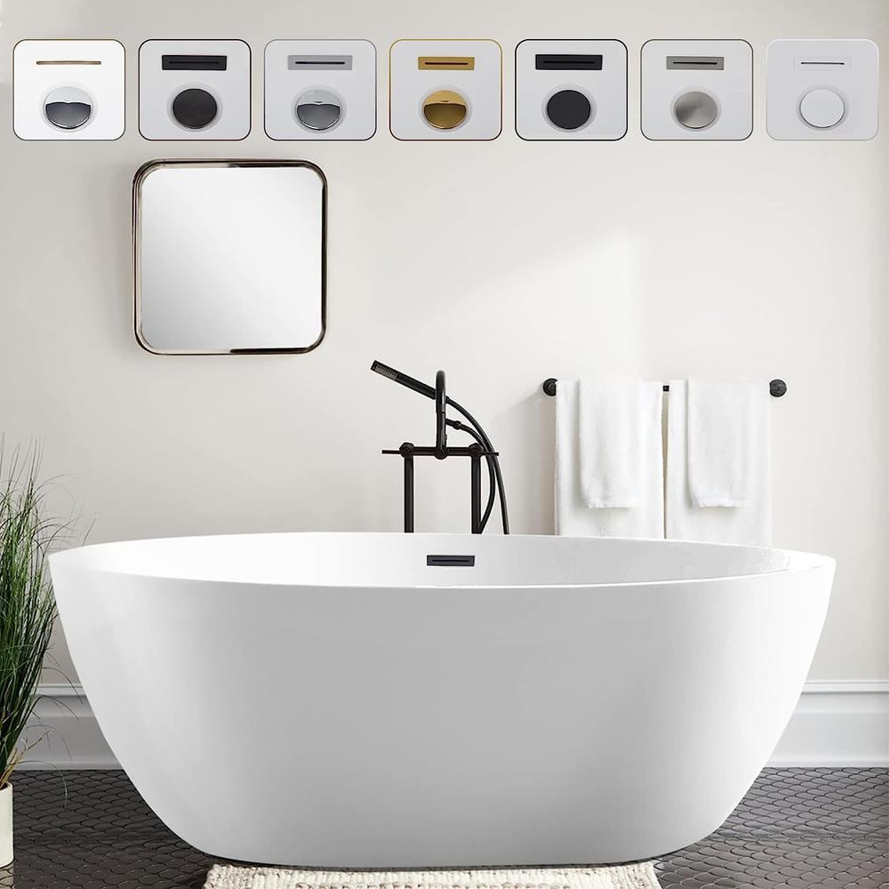 Vanity Art 59 in. Acrylic Flatbottom Freestanding Bathtub in White/Oil Rubbed Bronze