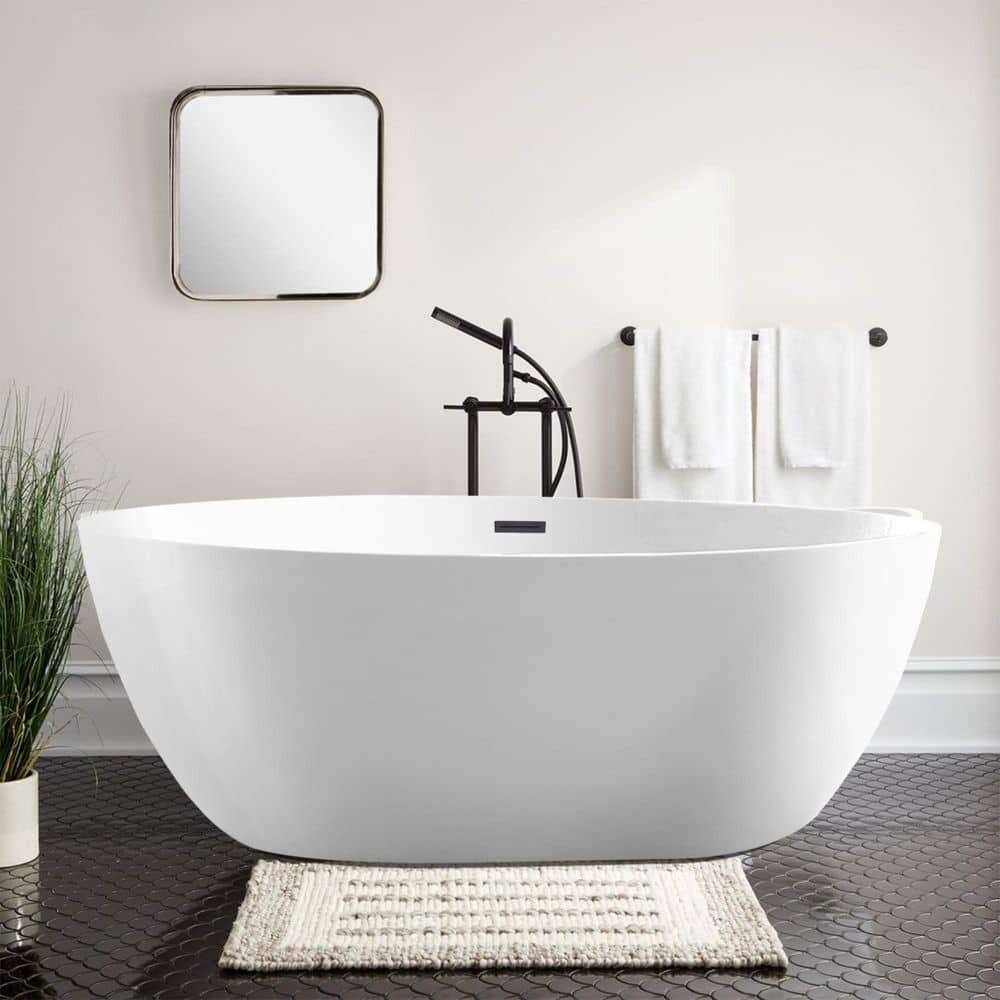 Vanity Art 59 in. Acrylic Flatbottom Freestanding Bathtub in White/Oil Rubbed Bronze