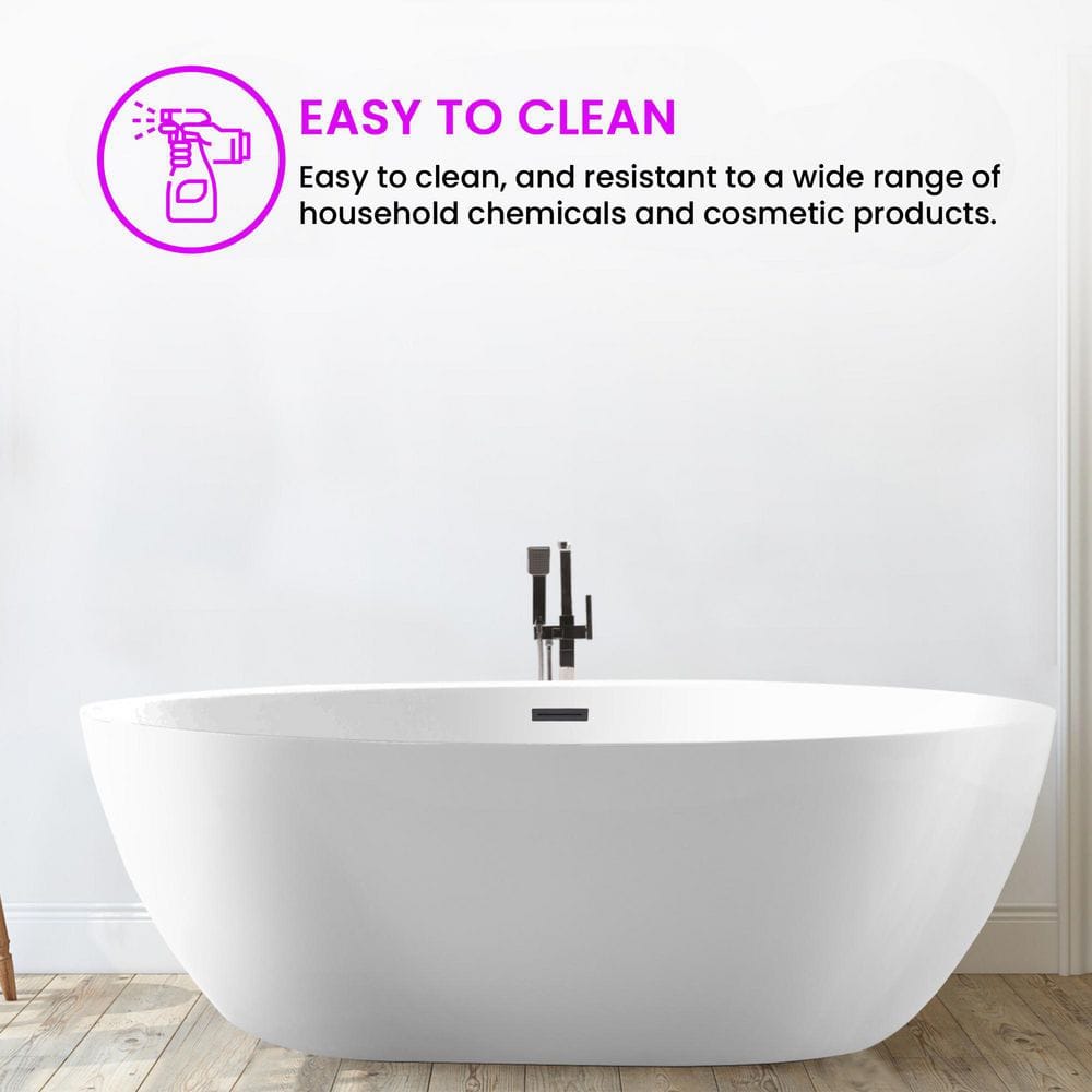 Vanity Art 59 in. Acrylic Flatbottom Freestanding Bathtub in White/Oil Rubbed Bronze