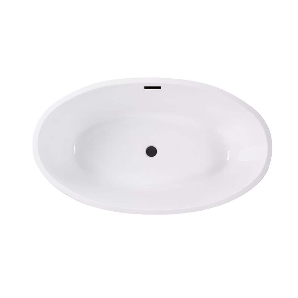 Vanity Art 59 in. Acrylic Flatbottom Freestanding Bathtub in White/Oil Rubbed Bronze