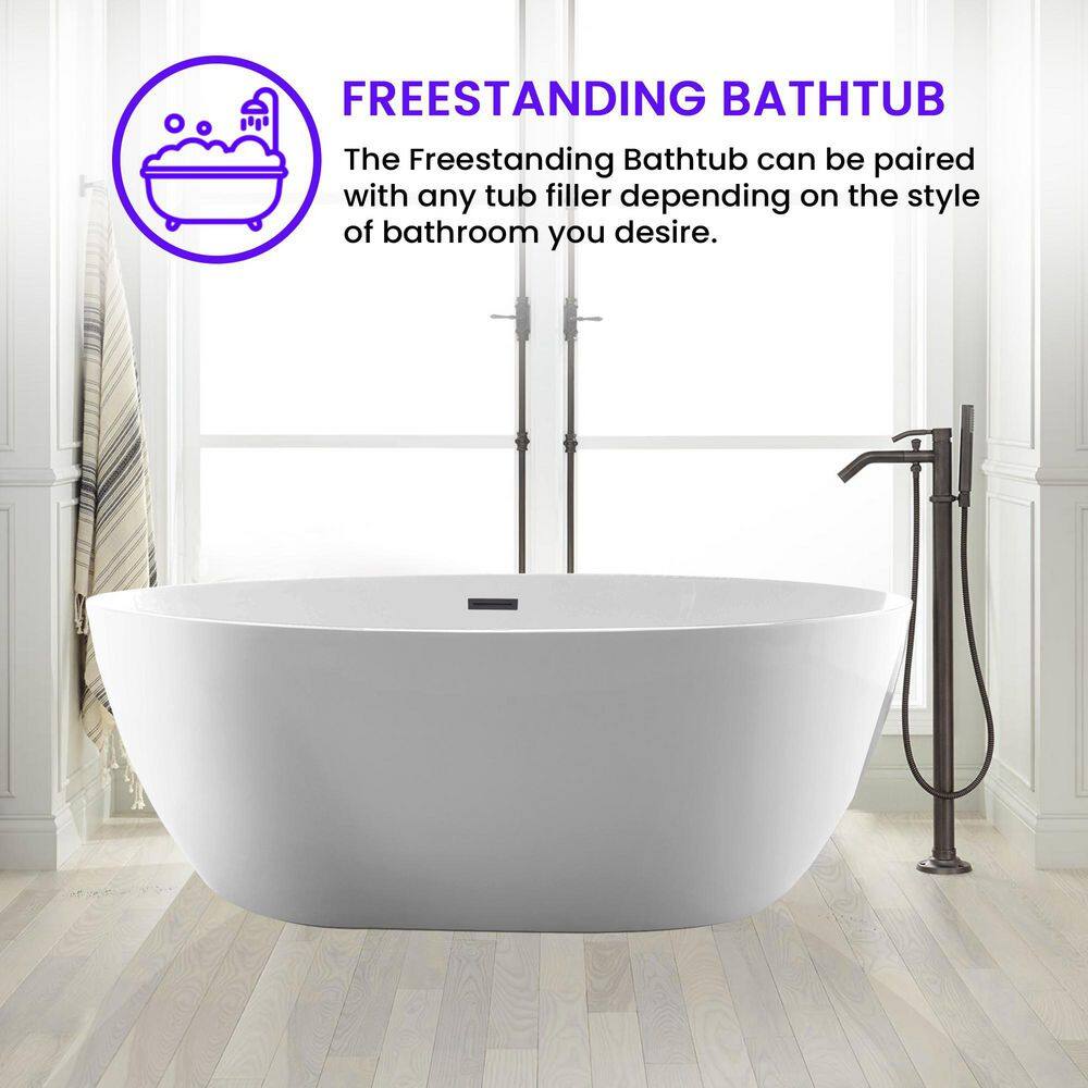 Vanity Art 59 in. Acrylic Flatbottom Freestanding Bathtub in White/Oil Rubbed Bronze