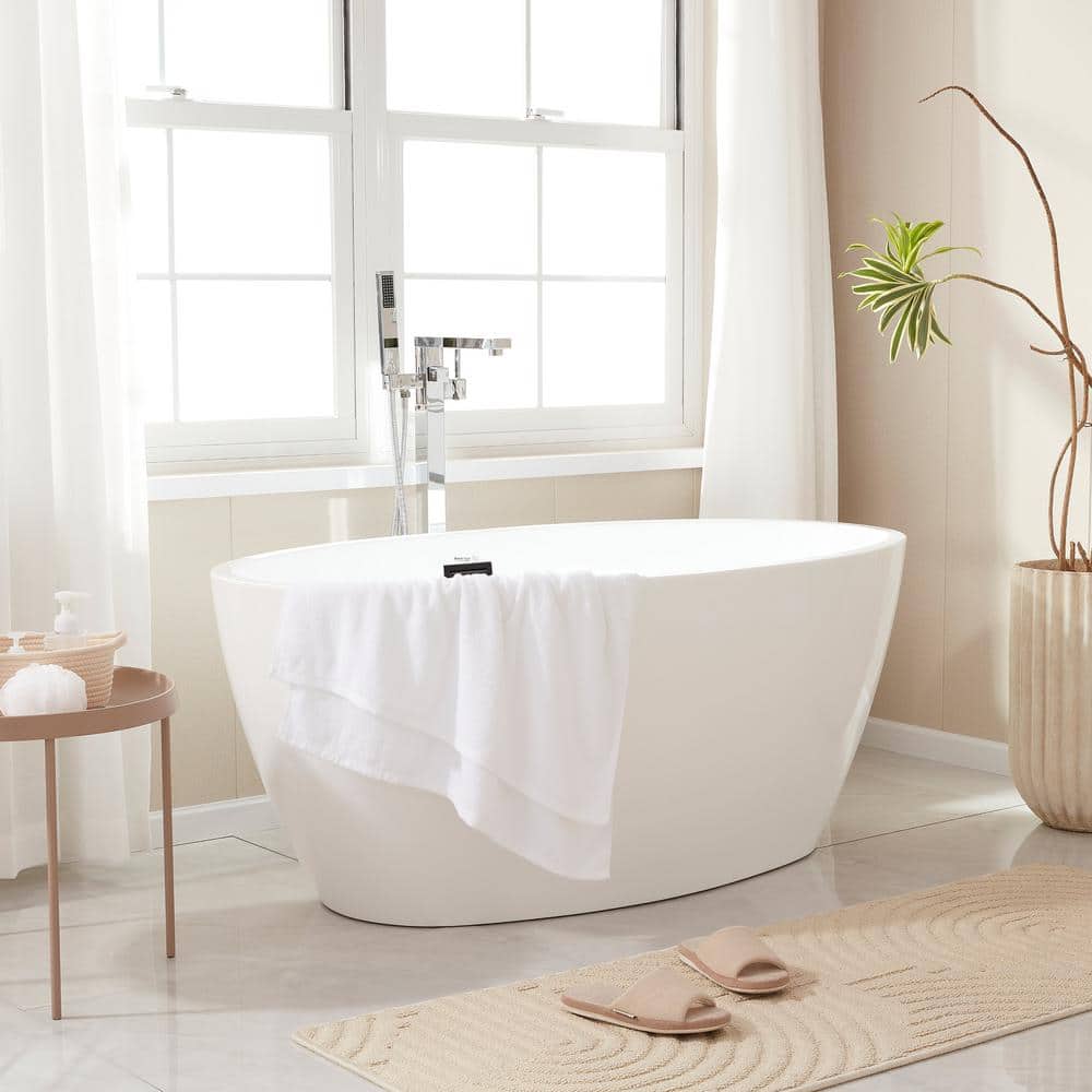 Vanity Art Calais 55 in. L x 32 in. W Acrylic Flatbottom Freestanding Bathtub with Center Drain in White/Oil Rubbed Bronze