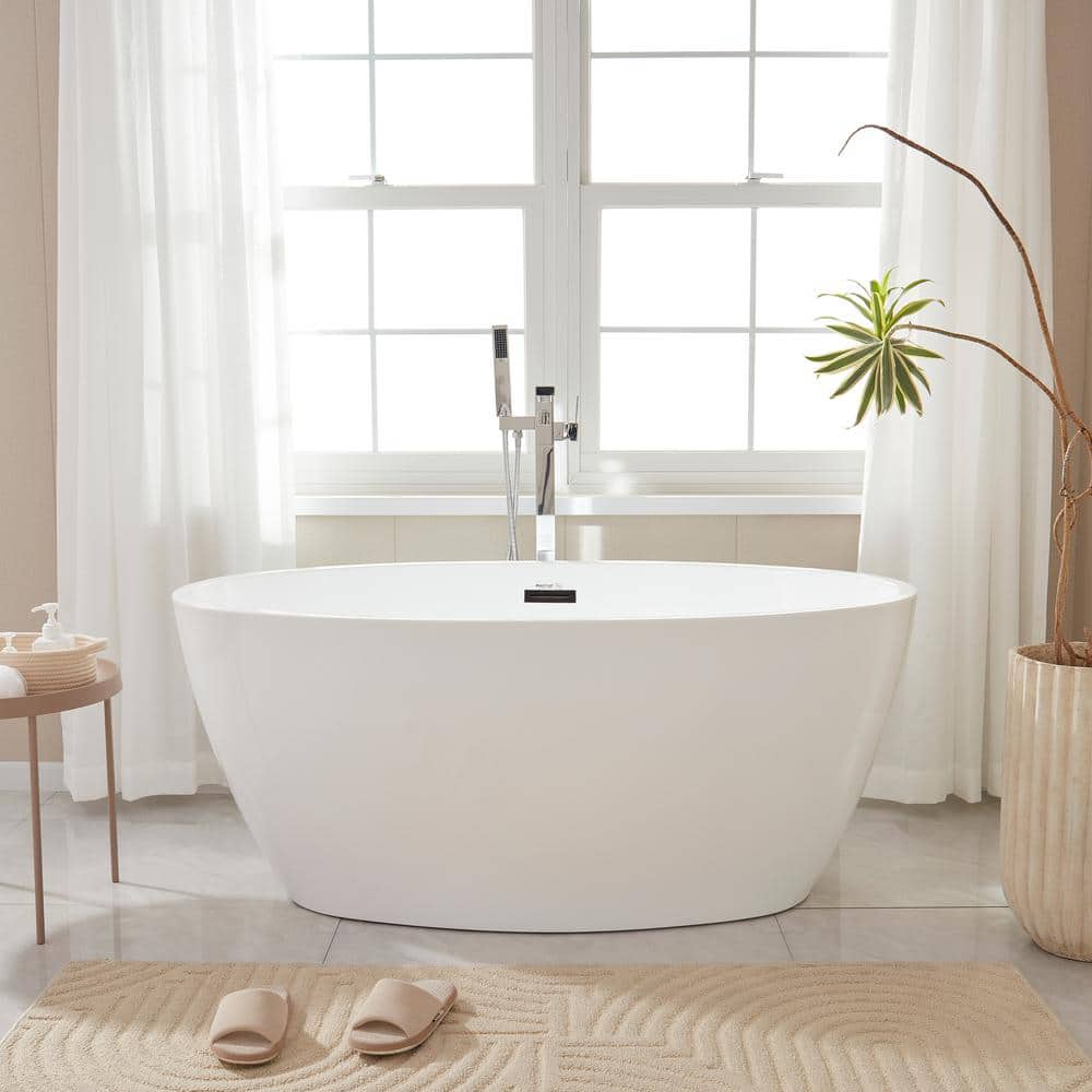 Vanity Art Calais 55 in. L x 32 in. W Acrylic Flatbottom Freestanding Bathtub with Center Drain in White/Oil Rubbed Bronze