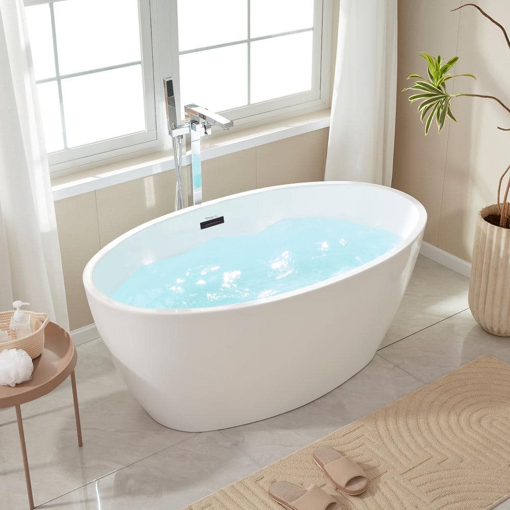 Vanity Art Calais 55 in. L x 32 in. W Acrylic Flatbottom Freestanding Bathtub with Center Drain in White/Oil Rubbed Bronze