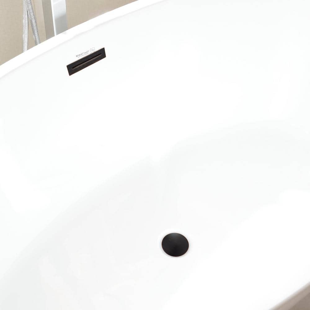Vanity Art Calais 55 in. L x 32 in. W Acrylic Flatbottom Freestanding Bathtub with Center Drain in White/Oil Rubbed Bronze