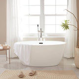 Vanity Art Calais 55 in. L x 32 in. W Acrylic Flatbottom Freestanding Bathtub with Center Drain in White/Oil Rubbed Bronze