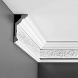 ORAC DECOR 5-5/8 in. x 2-1/2 in. x 78-3/4 in. Floral and Leaves Primed White High Density Polyurethane Crown Moulding