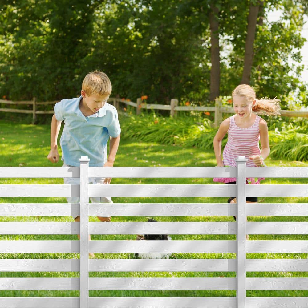 38 in. W x 46 in. H White Outdoor No Dig Fence Poly Plastic Picket Fence Panel Decorative Garden Privacy Fence(2-Pack)
