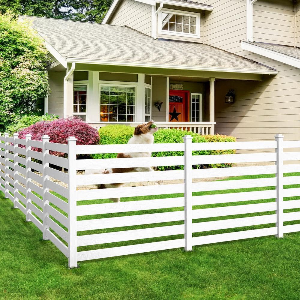 38 in. W x 46 in. H White Outdoor No Dig Fence Poly Plastic Picket Fence Panel Decorative Garden Privacy Fence(2-Pack)