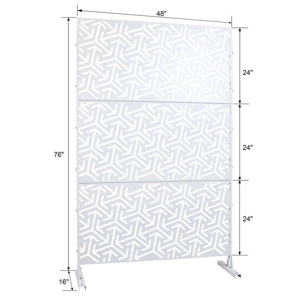 76 in. H x 48 in. W Metal Freestanding Decorative Privacy Screen in White, Outdoor and Indoor Privacy Fence Panels