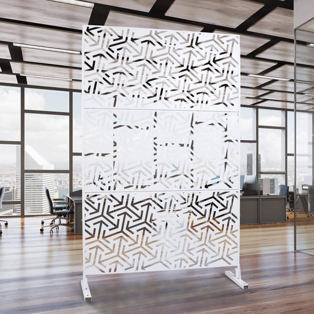 76 in. H x 48 in. W Metal Freestanding Decorative Privacy Screen in White, Outdoor and Indoor Privacy Fence Panels