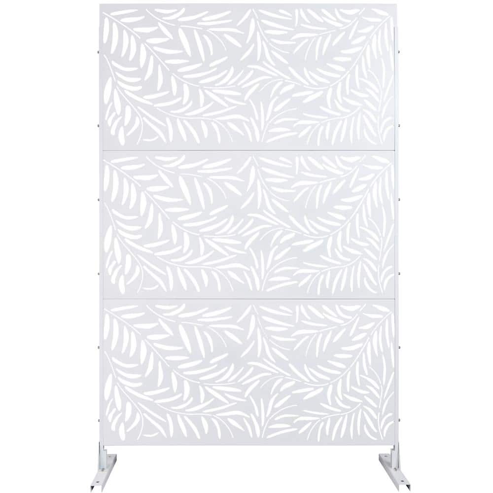 76 in. H x 48 in. W Leaf Hollow Shape Metal Freestanding Decorative Privacy Screen in White, Outdoor and Indoor