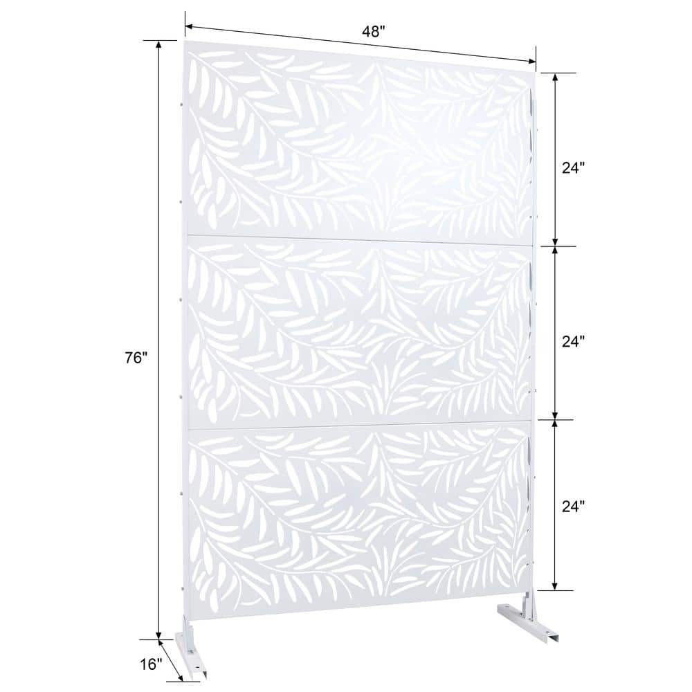 76 in. H x 48 in. W Leaf Hollow Shape Metal Freestanding Decorative Privacy Screen in White, Outdoor and Indoor