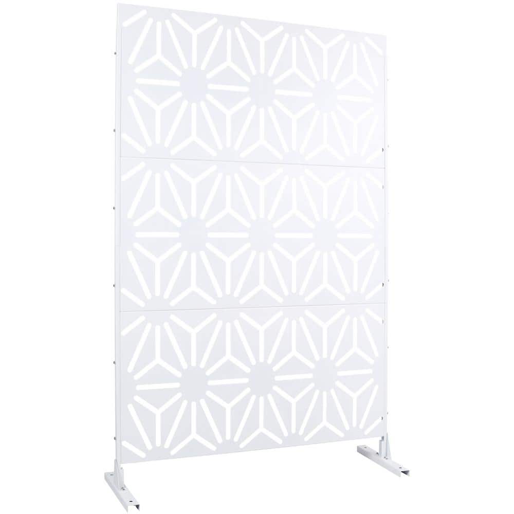 6.3 ft. H x 4 ft. W White Metal Outdoor Privacy Panels Freestanding Garden Fence Panels Decorative Screen Panel