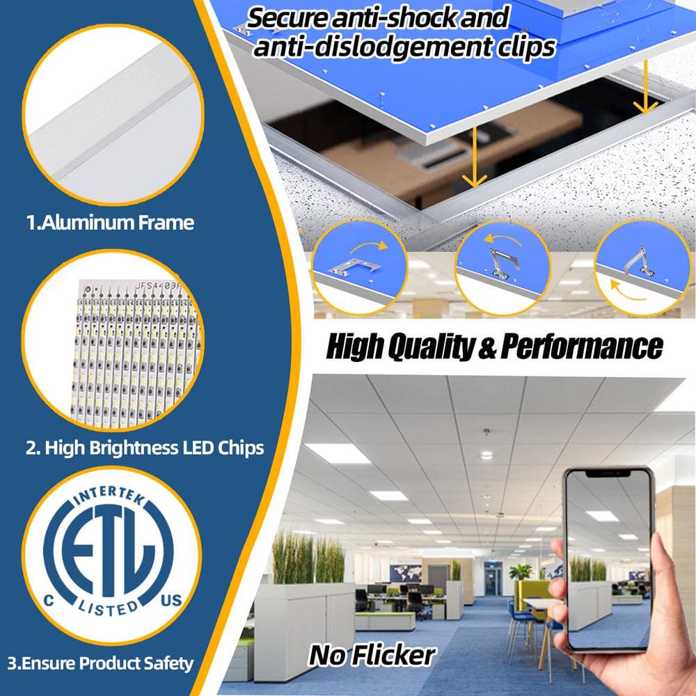 Honbei 10Pack 2 ft. x 2 ft. 5800 Lumens Integrated LED Panel Light,5000K 2X2 Drop Ceiling LED Light Panel,Lighting for Office
