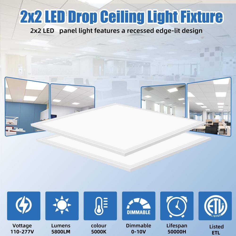 Honbei 2 ft. x 2 ft. 5800-Lumens Integrated LED Panel Light, 5000K 5800 LM Recessed Edge-Lit Light Fixture, ETL Listed 12-Pack