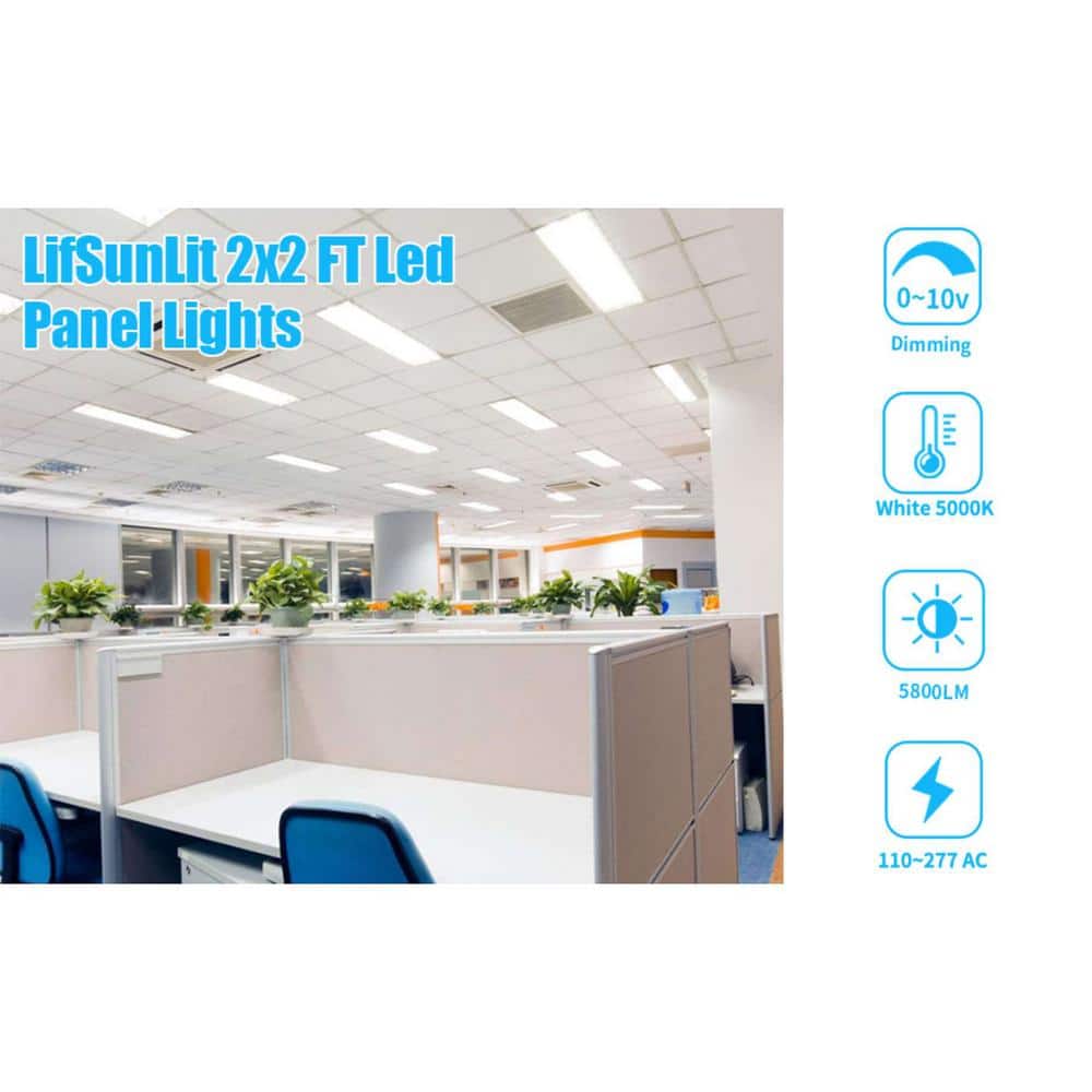Honbei 2 ft. x 2 ft. 5800 Lumens Integrated LED Panel Light 5000K Recesed Edge-Lit 2X2 ft LED Troffer Flat Panel Light (2-Pack)