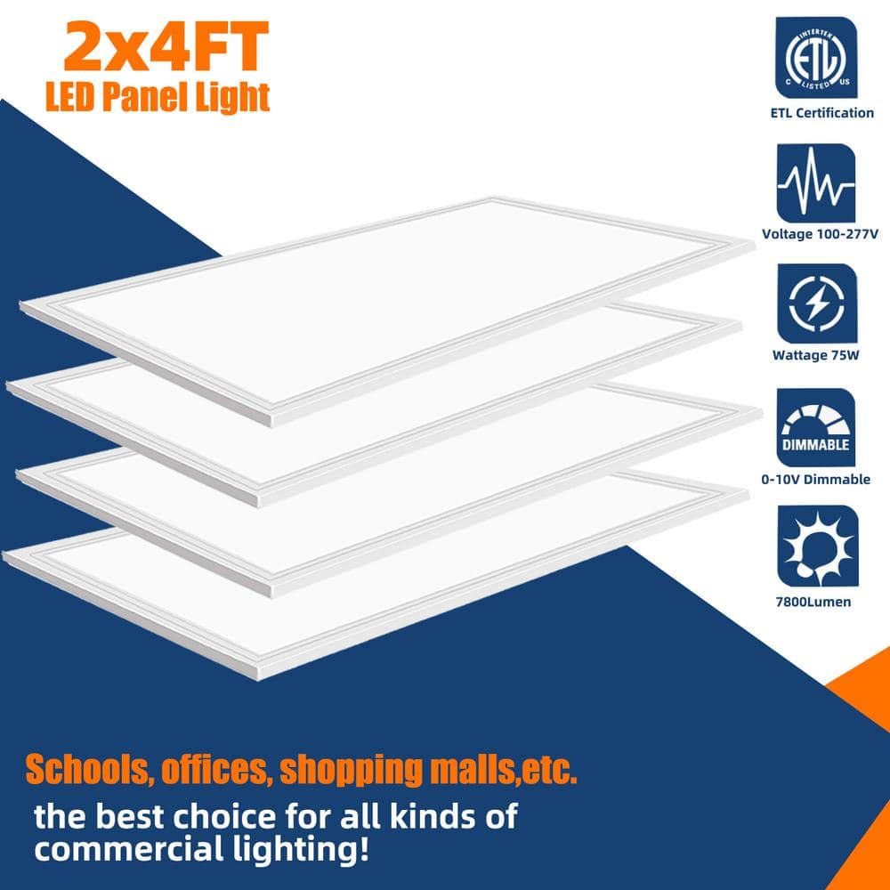 WYZM 2 ft. x 4 ft. 175-Watt Equivalent Integrated White LED Troffer Panel Light 5000K White LED Panel Light (4-Pieces)