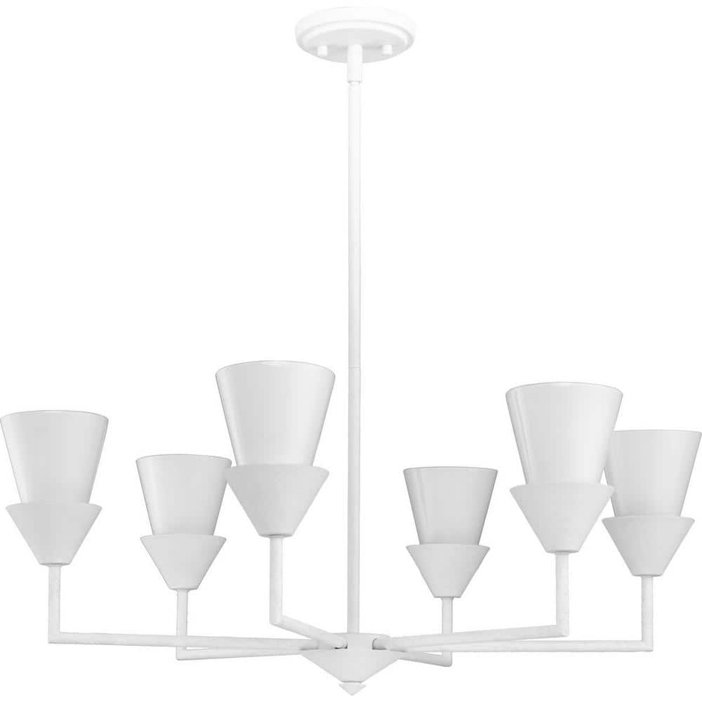 Progress Lighting Pinellas 30 in. Contemporary White Plaster Chandelier with Opal Glass Shades