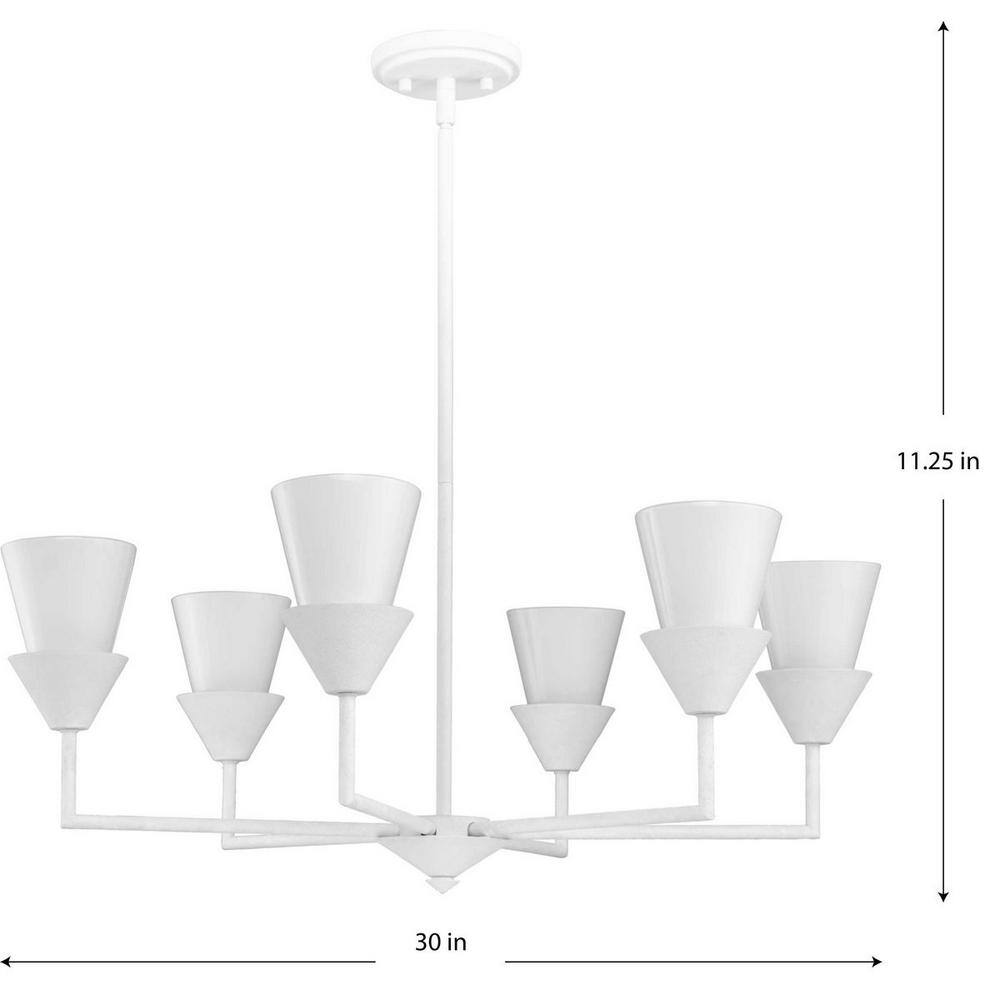 Progress Lighting Pinellas 30 in. Contemporary White Plaster Chandelier with Opal Glass Shades