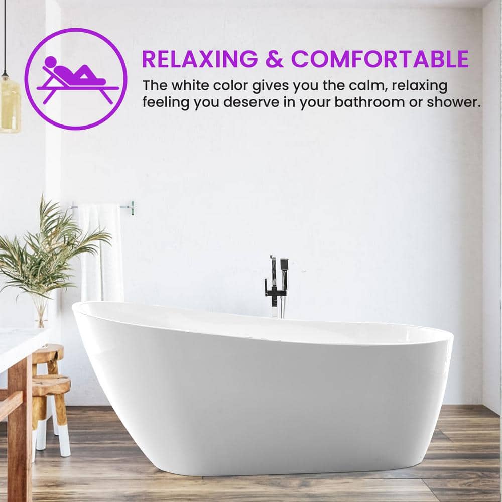 Vanity Art Colombes 67 in. Acrylic Flatbottom Freestanding Bathtub in Pure White