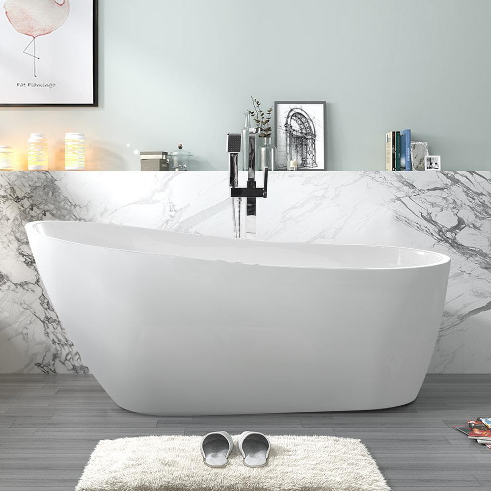 Vanity Art Colombes 67 in. Acrylic Flatbottom Freestanding Bathtub in Pure White