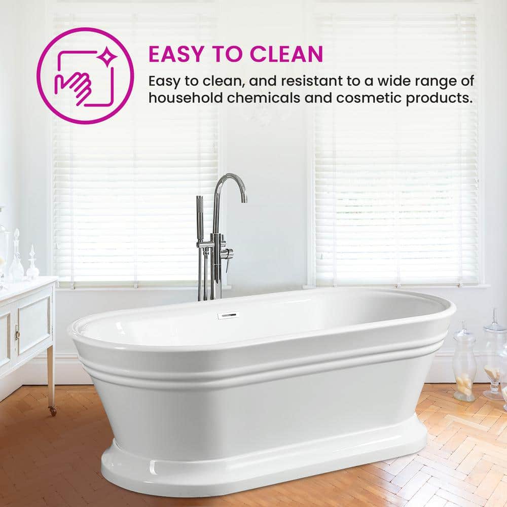 Vanity Art Versailles 59 in. Acrylic Flatbottom Freestanding Bathtub in White/Polished Chrome