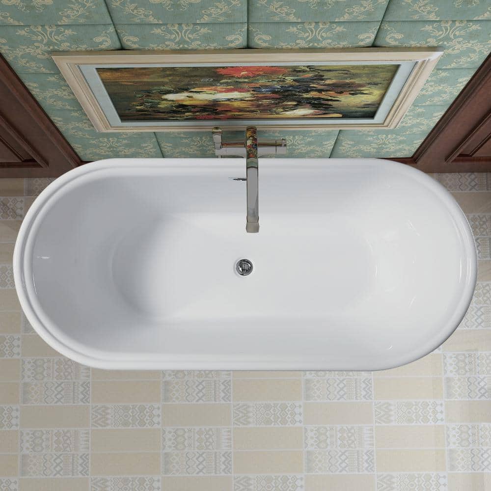 Vanity Art Versailles 59 in. Acrylic Flatbottom Freestanding Bathtub in White/Polished Chrome