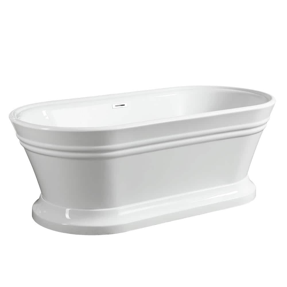 Vanity Art Versailles 59 in. Acrylic Flatbottom Freestanding Bathtub in White/Polished Chrome