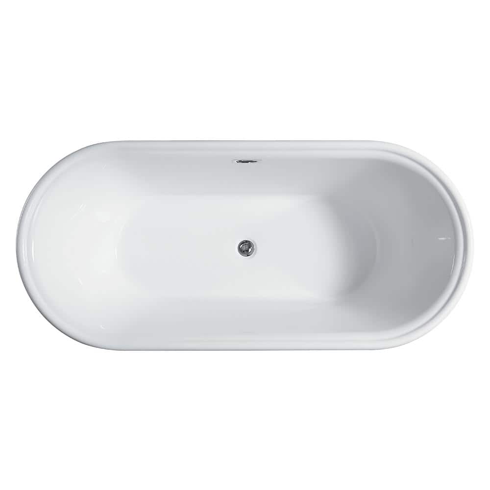 Vanity Art Versailles 59 in. Acrylic Flatbottom Freestanding Bathtub in White/Polished Chrome