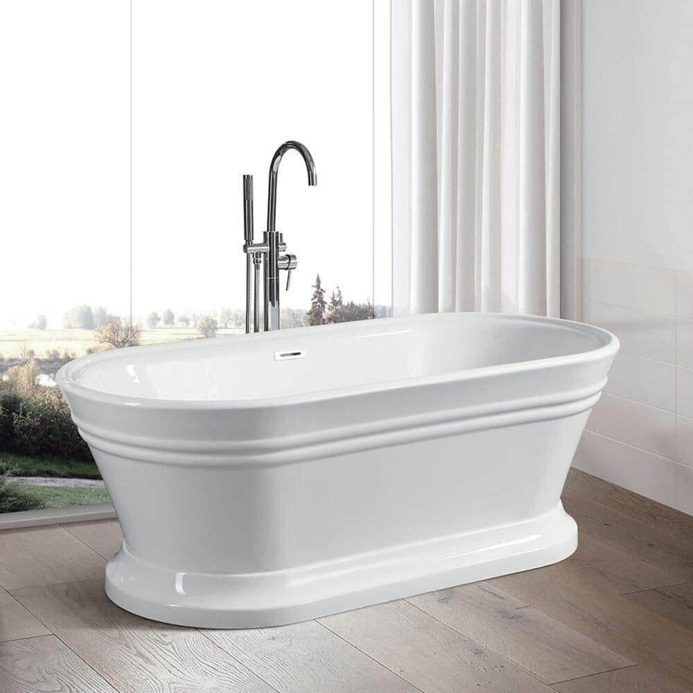 Vanity Art Versailles 59 in. Acrylic Flatbottom Freestanding Bathtub in White/Polished Chrome