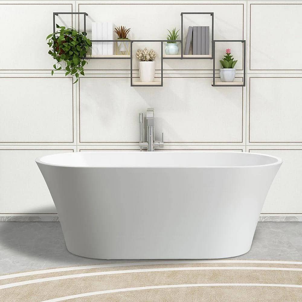 Vanity Art Antony 63 in. Acrylic Flatbottom Freestanding Bathtub in White