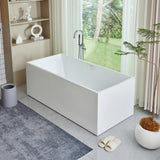 Vanity Art 59 in. Acrylic Flatbottom Freestanding Bathtub in White/Polished Chrome