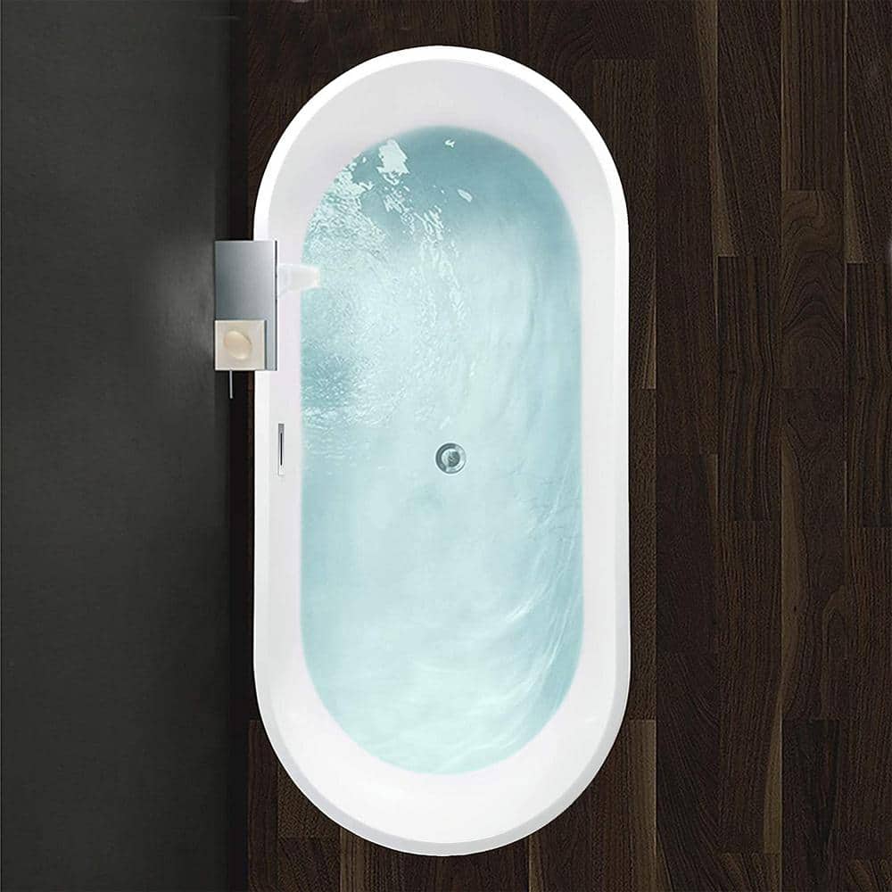 Vanity Art 67 in. Acrylic Flatbottom Freestanding Bathtub in White/Polished Chrome