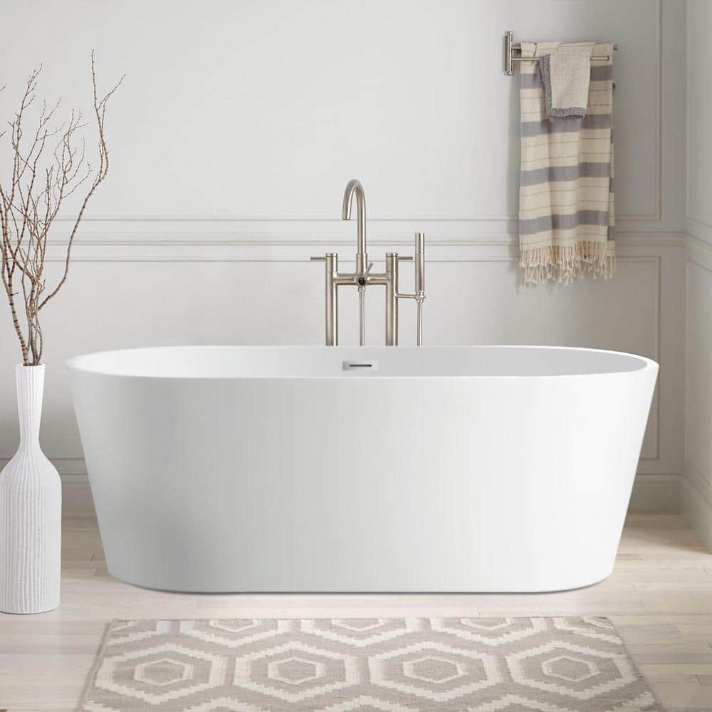 Vanity Art 67 in. Acrylic Flatbottom Freestanding Bathtub in White/Polished Chrome