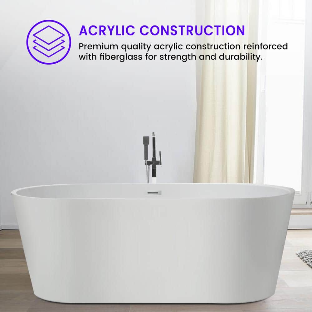 Vanity Art 67 in. Acrylic Flatbottom Freestanding Bathtub in White/Polished Chrome