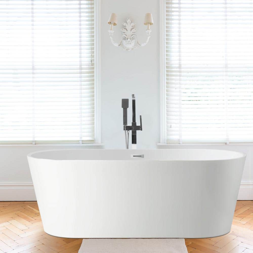 Vanity Art 67 in. Acrylic Flatbottom Freestanding Bathtub in White/Polished Chrome