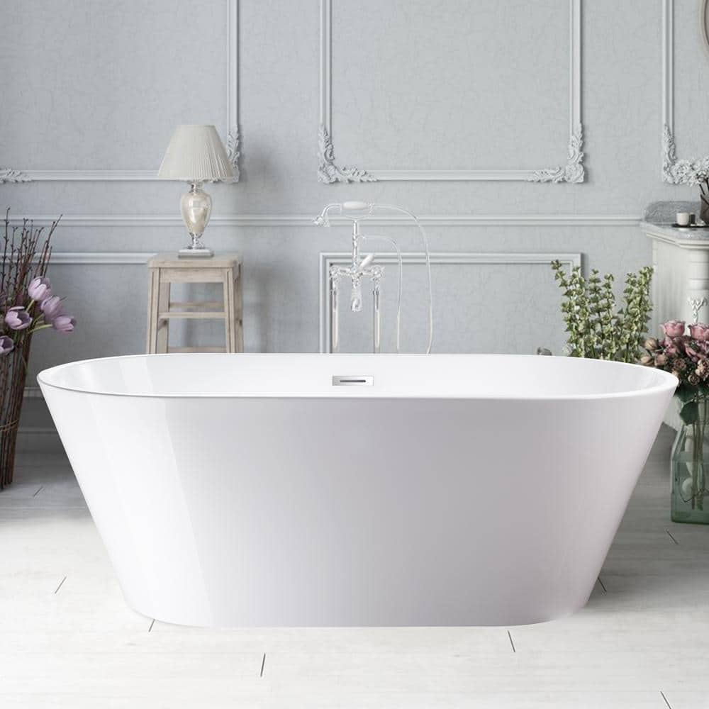 Vanity Art Domme 59 in. x 29.5 in. Soaking Bathtub with Center Drain in White/Polished Chrome