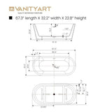 Vanity Art Domme 59 in. x 29.5 in. Soaking Bathtub with Center Drain in White/Polished Chrome