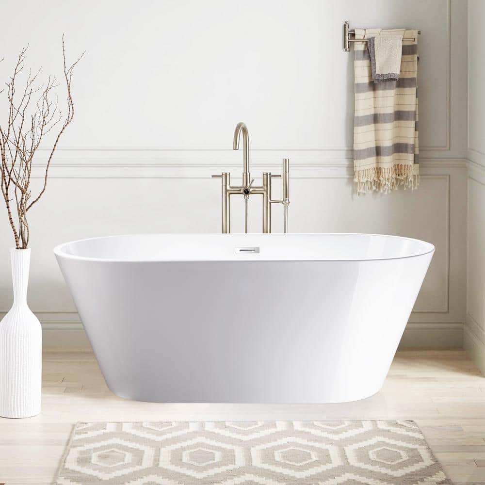Vanity Art Domme 59 in. x 29.5 in. Soaking Bathtub with Center Drain in White/Polished Chrome
