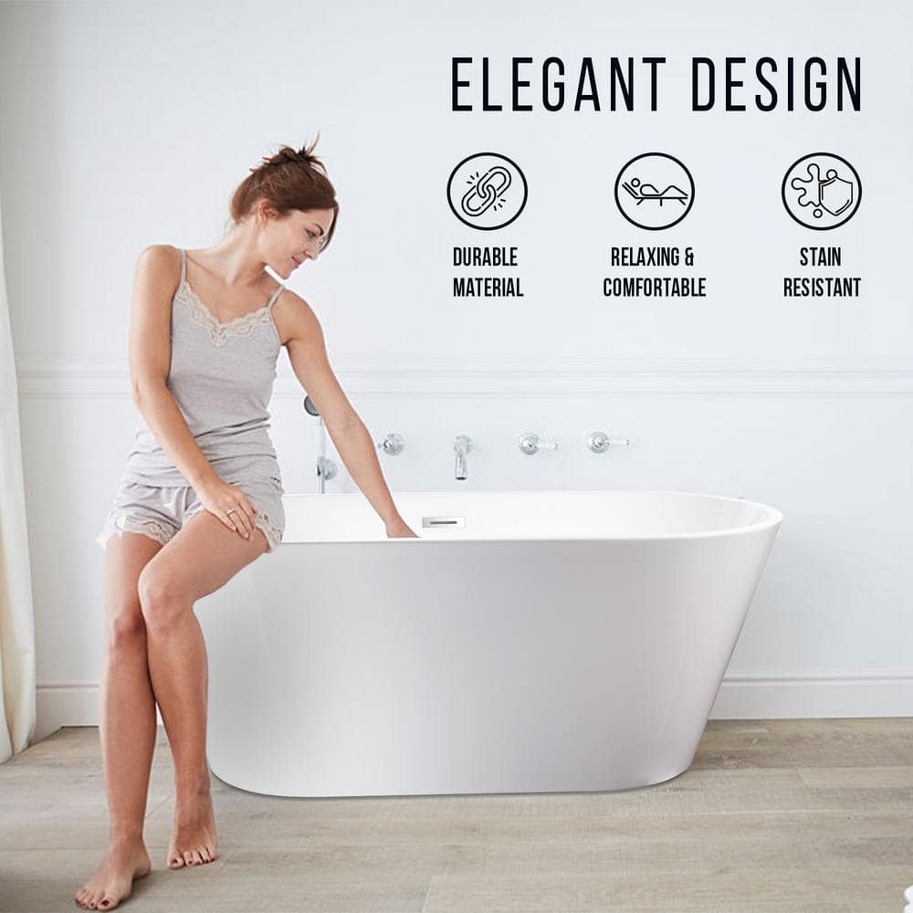 Vanity Art Domme 59 in. x 29.5 in. Soaking Bathtub with Center Drain in White/Polished Chrome