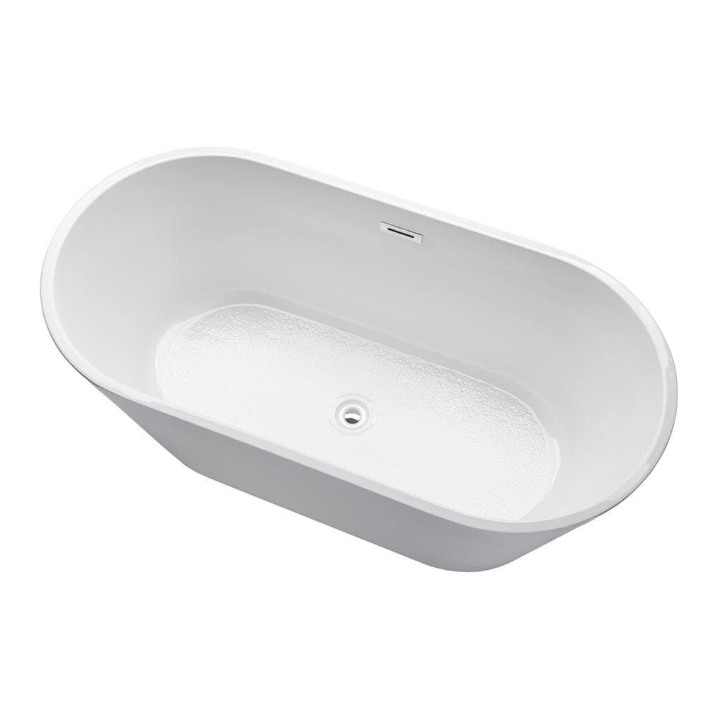 Vanity Art Domme 59 in. x 29.5 in. Soaking Bathtub with Center Drain in White/Polished Chrome