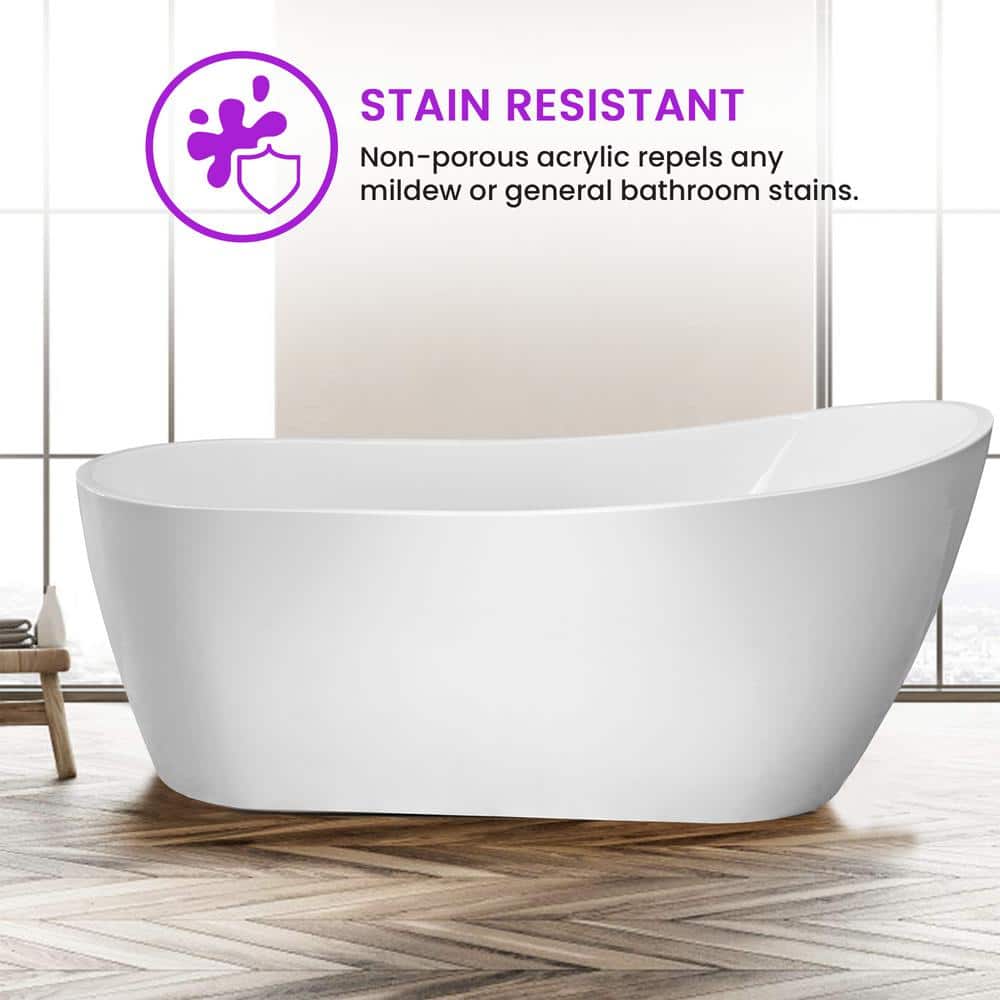 Vanity Art Clermont 59 in. Acrylic Freestanding Flatbottom Bathtub in White