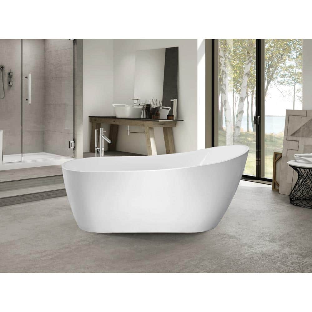 Vanity Art Clermont 59 in. Acrylic Freestanding Flatbottom Bathtub in White