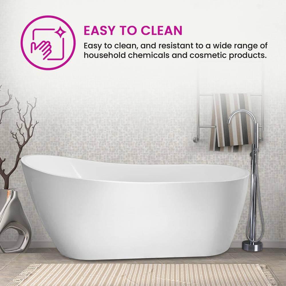 Vanity Art Clermont 59 in. Acrylic Freestanding Flatbottom Bathtub in White