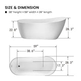 Vanity Art Clermont 59 in. Acrylic Freestanding Flatbottom Bathtub in White