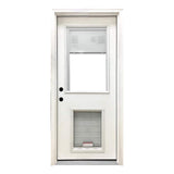 Steves & Sons 32 in. x 80 in. Reliant Series Clear Mini-Blind RHIS White Primed Fiberglass Prehung Front Door with XL Pet Door