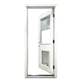 Steves & Sons 32 in. x 80 in. Reliant Series Clear Mini-Blind RHIS White Primed Fiberglass Prehung Front Door with XL Pet Door